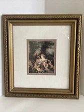 Vintage Framed Rococo Print After François Boucher Cherubs Classical Scene 10x12