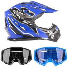 Youth Motocross Blue Helmet Offroad Kids DOT Goggles Combo UTV ATV Riding Gear