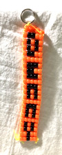 Handmade Beaded Keychain Personalized Denny Black Orange 1.25 W x 8.5 L