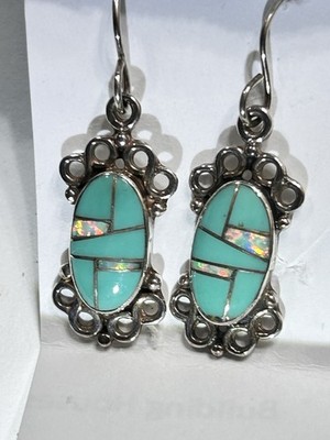 STEVEN TIFFANY Indianer Ohrringe Türkis Vollspektrum Top Edelstein Opal Rot