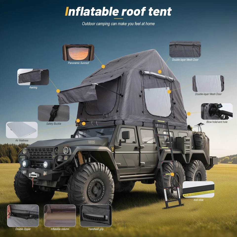 Tienda de campaña inflable en la azotea con colchón de aire incorporado, escalera para SUV y camión Foto 4 de 4
