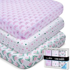 Crib Sheets 3 Pack - Soft  Stretchy Jersey Cotton Fitted Baby Crib Sheets fo...