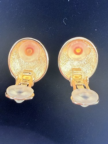 Orecchini Vintage Christian Dior Spirale Ovale Strass Tono Oro Clip On - Foto 7 di 10