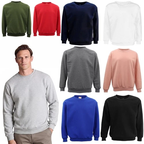 New Adult Unisex Plain Pullover Fleece Jumper Mens Long Sleeve Crew Neck Sweater