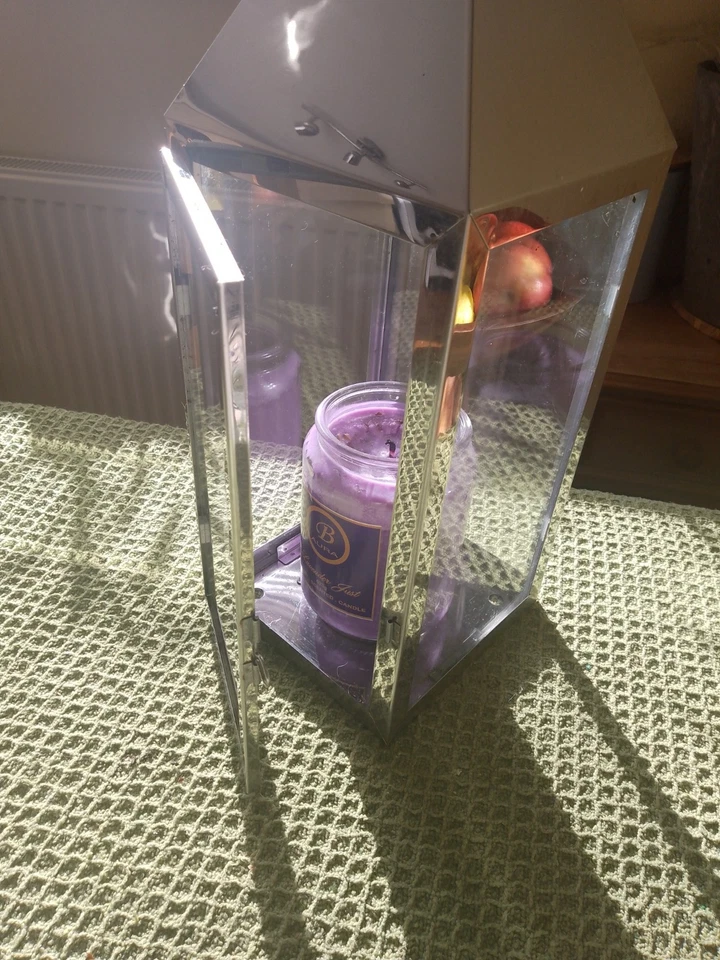 Large Glass/Sliver/Metal Lantern With Hinged Door 50cm High @ 16cm Wide Approx - Image 4 of 4