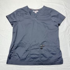 Koi Stretch Women's V-Neck Scrub Top Pockets Sz S Grey Blue