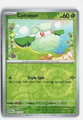 Cottonee 007/131 SV: Prismatic Evolutions Common Pokemon Reverse Holo NM