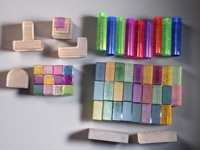 54 Pc Acrylic Sensory Light Table Building Blocks Mixed Lot w/ Carry Bag Pre-K