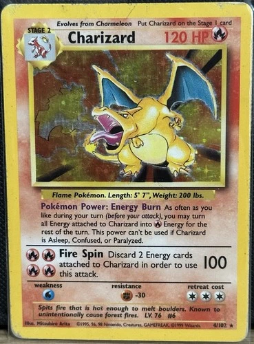 Pokémon TCG Charizard 4/102 Base Set Unlimited Holo Rare MP