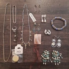 Vintage To Now Costume Jewelry Lot of 14 Necklaces, Rings, Earrings And Bracelet
