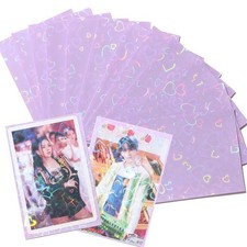50pcs Laser Flashing Kpop Holographic Clear Card Sleeves - Purple, 61x91mm, P...