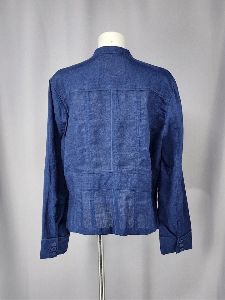 Chaqueta Coldwater Creek Mujer 16 Azul Lino Botón Frontal Utilitario Blazer Foto 3 de 4
