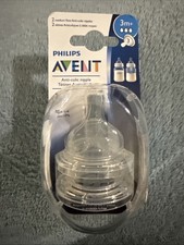 Philips Avent Medium Flow Anti-Colic Nipple 3M 2 Nipples NEW