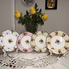 "Juego de 4 platos de postre Royal Albert Bone China 8,1/8"" camafeo rosa... inglaterra 2003"