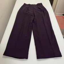 Eddie Bauer Purple 100% Wool Wide Leg Pleated Full Trouser Pants Womens 12 Lined