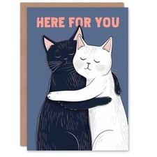 Here For You Black White Cats Hugging Sweet Sympathy Card