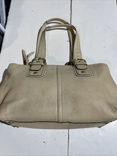COACH Leather Satchel Bag Beige Top Zip Brass Buckles 11844