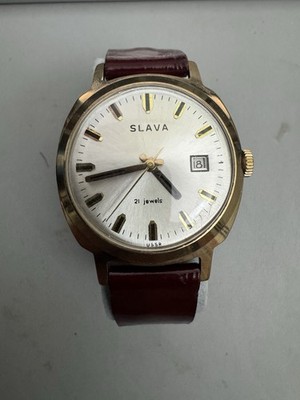 Slava Herrenarmbanduhr , Vintage mit Kaliber 2414,  Datumsanzeiger ,  21 Jewels