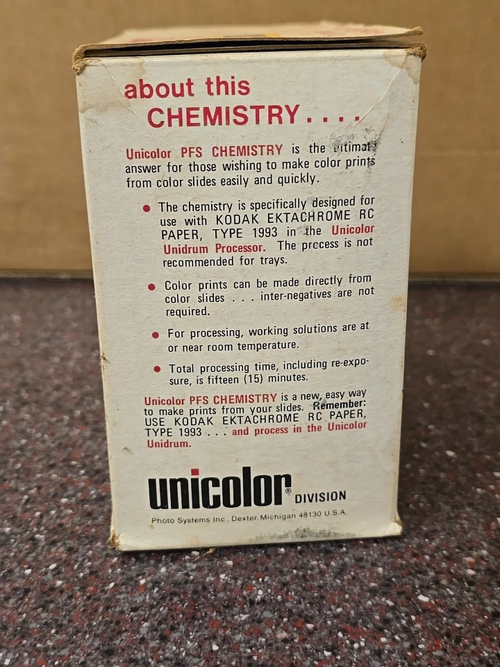 Vintage Unicolor PFS Chemistry Kit for Processing Kodak Ektachrome RC Paper 1993 - Image 2 of 4