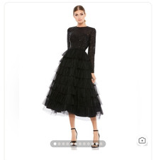 Ieena for Mac Duggal black long sleeve sequin tulle formal midi dress size 2