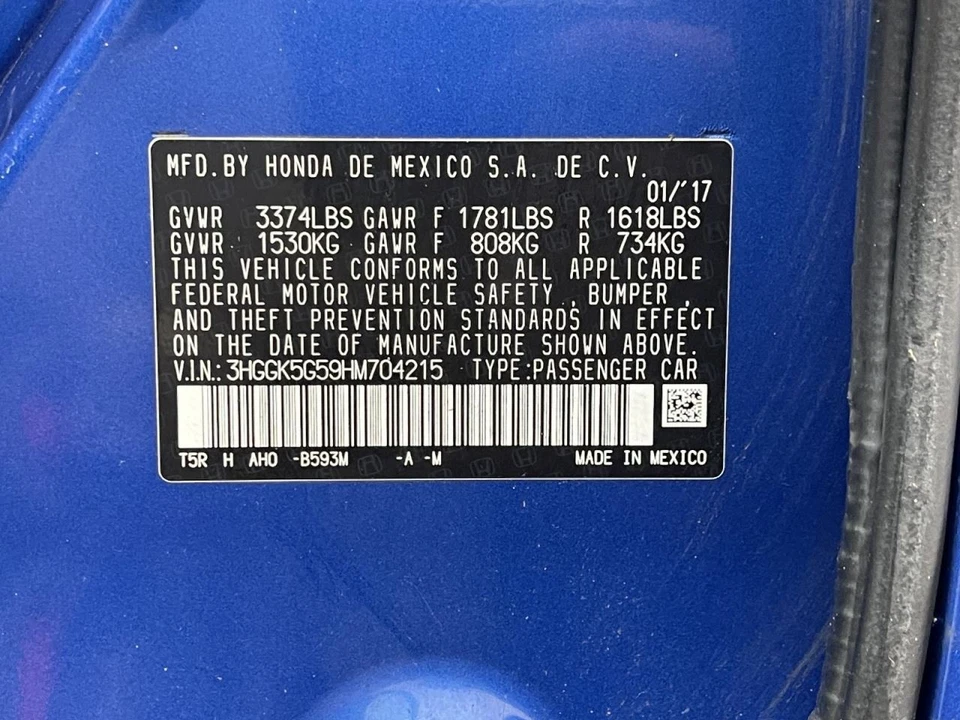 Honda Fit 2015-2020 pilar a izquierdo azul PC: B593M 1,5 L MT TRACCIÓN DELANTERA 122 K -LX- 61866 Foto 4 de 4