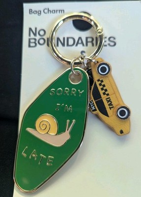 No Boundaries Bag Charm Goldtone NYC Yellow Taxi Sorry I'm Late Snail New