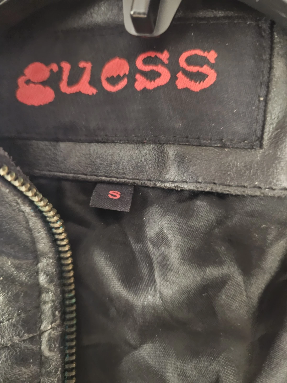 Vintage Guess Genuine Leather Black Motorcycle Jacket Women's S. Front Pockets - product detail image 7