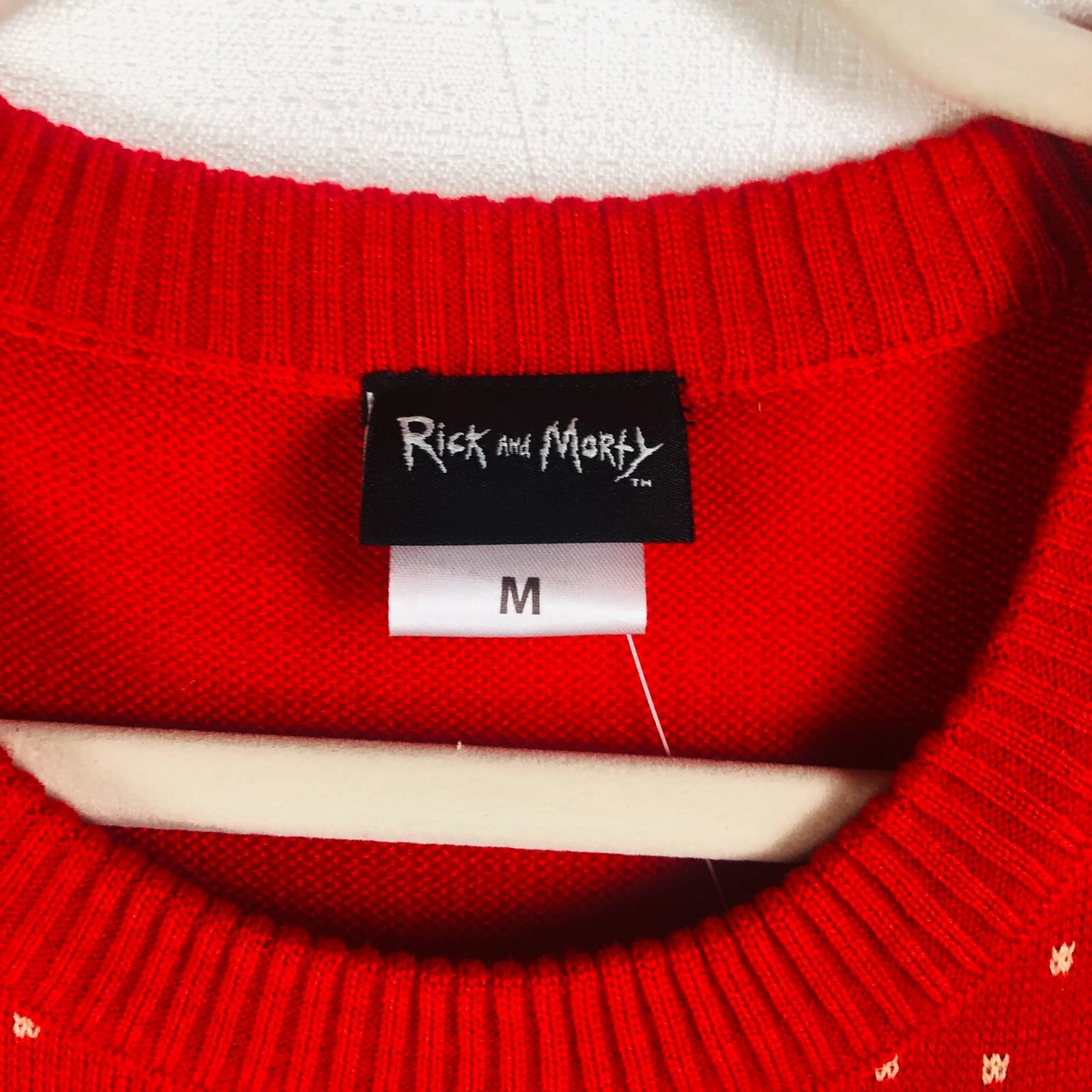 NWT Rick and Rickandmorty UGLY Christmas Sweater Size Medium Red Graphic Weave