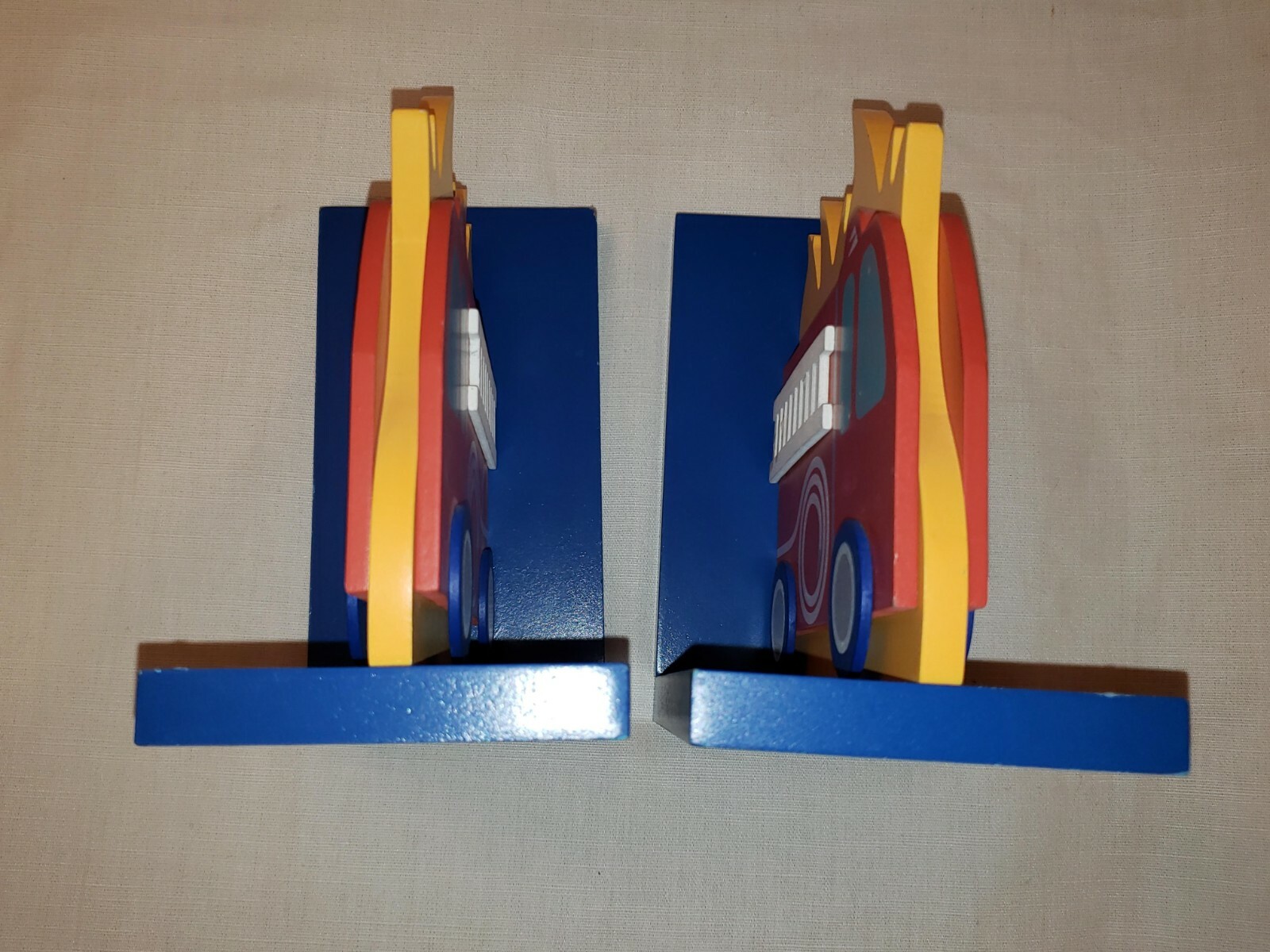 BeriWinkle Firetruck Wooden Book Ends Colorful Bookends Very Good