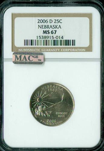 2006 D NEBRASKA QUARTER NGC MS67 PQ BUSINESS STRIKE MAC SPOTLESS  *