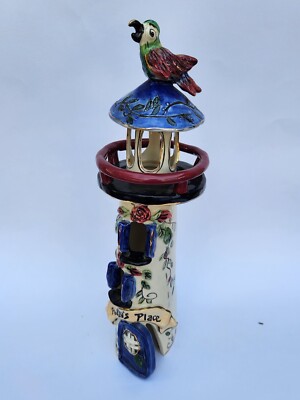 Heather Goldminc Blue Sky Polly's Place Lighthouse Vintage Tea light Ceramic 