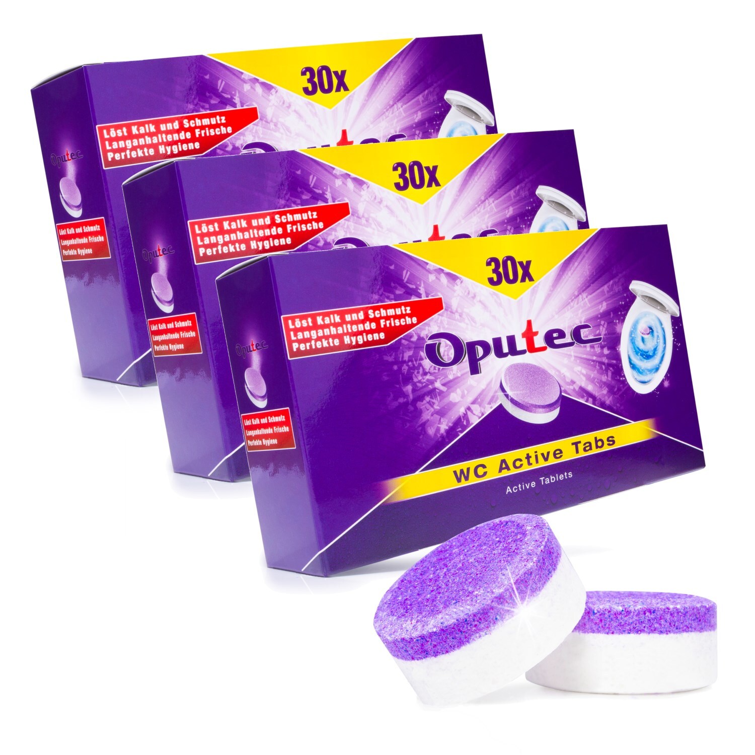 90x Oputec WC Active Tabs - Toiletten, Urinal Reinigungstabs mit Frische-Effekt