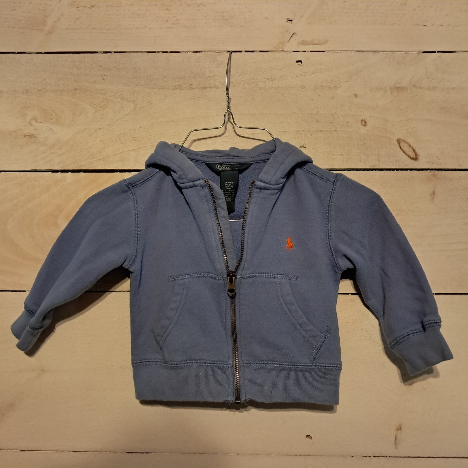 Polo By Ralph Lauren felpa con cappuccio blu full zip arancione pony taglia 2T