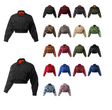 Cropped Front Two Pocket Snap Quilted Padding Bomber Jacket