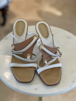 AUTHENTIC vintage Casadei Vero Cuoio Pumps In A White And Light Brown Size 6