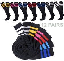 8 PAIRS BLACK STRIPED TUBE SOCKS FULL CUSHION OLD SCHOOL LONG SOCKS SIZE 10-15