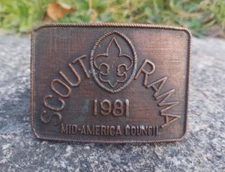 Vintage 1981 Scout-O-Rama Mid America Council BSA Copper Boy Scout Belt Buckle