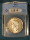 1939 CANADA SILVER $1 DOLLAR...ANACS MS-61 — photo 1