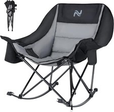 SLSY Oversized Folding Rocking Camping Chair Padded Patio Reclining Lounge Chair