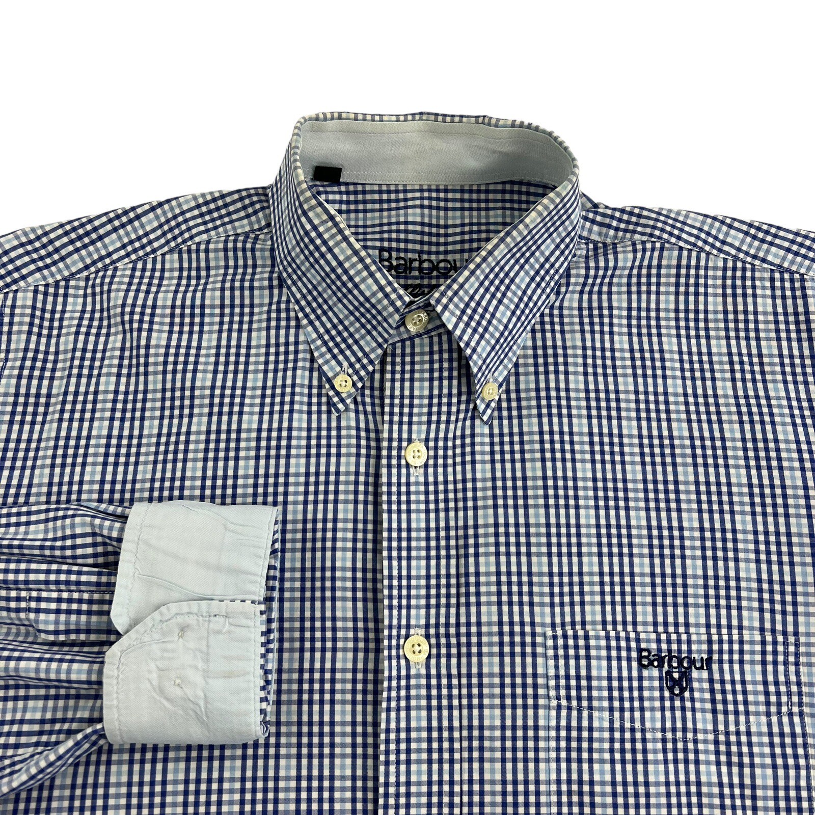 Barbour Button Down Shirt Men's Small Blue Checks Long Sleeve-image