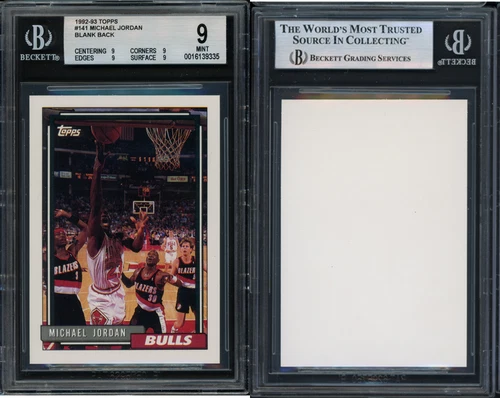 BLANK BACK MICHAEL JORDAN BGS 9 1992 Topps #141 Error Card Misprint Rare