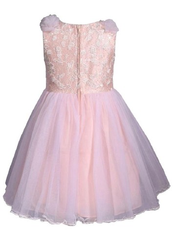 NEW Bonnie Jean Girls Size 5 "PINK IVORY EMBROIDERED" Ballerina Bow Waist Dress - Picture 3 of 4
