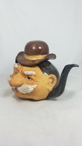 Vecchio cappello da uomo con i baffi vintage fatto a mano teiera ceramica da collezione - Foto 4 di 8