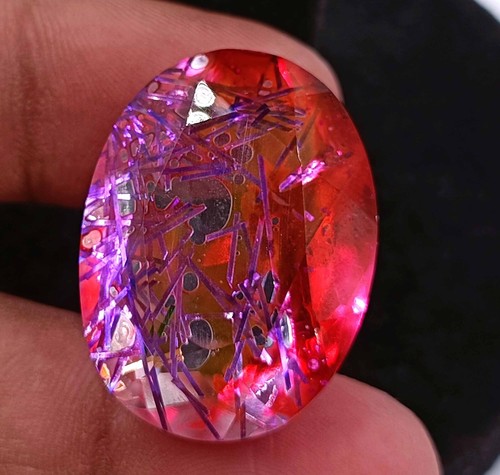 57 CT Top Quality Rutilated Quartz Bi Color Certified Oval Cut Gemstone 24JL - Picture 2 of 7