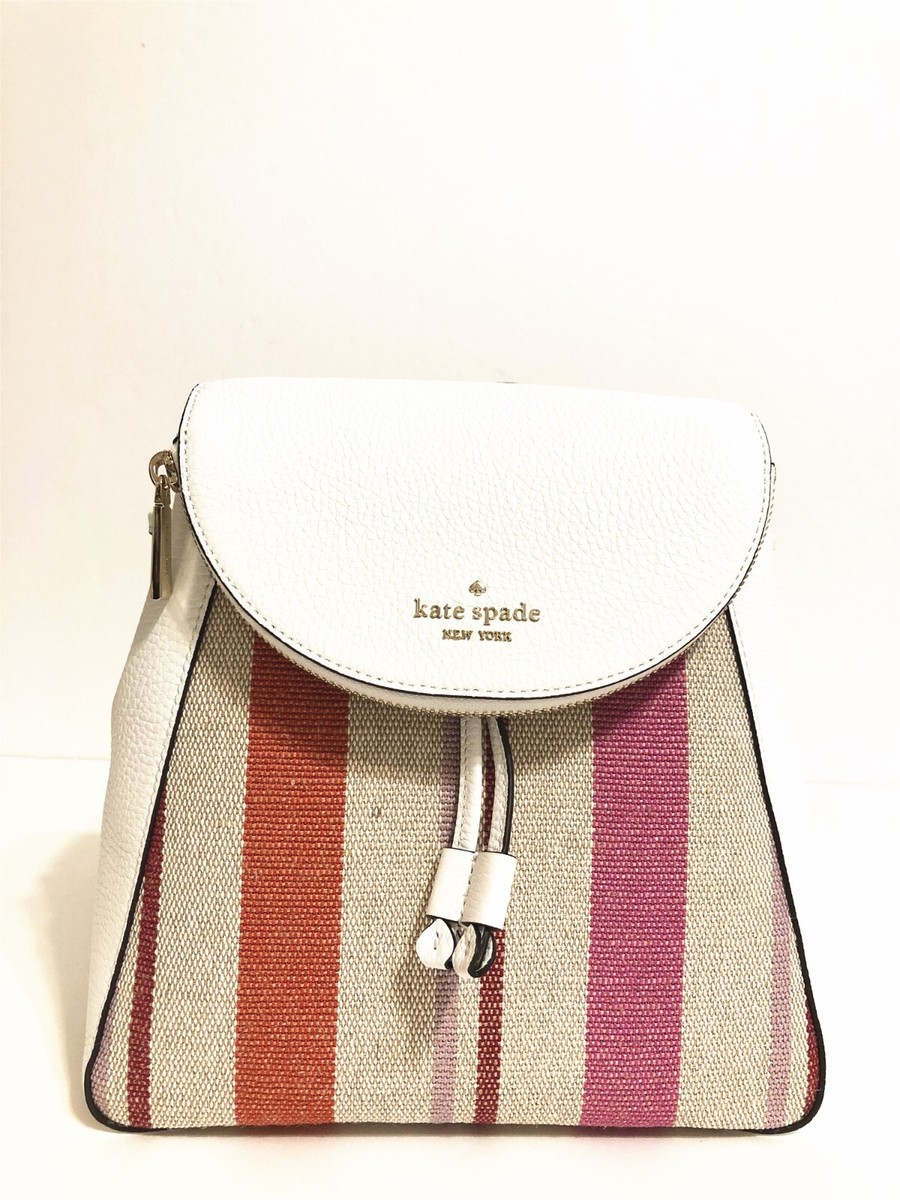 NWT KATE SPADE LEILA LEATHER STRIPE CANVAS MEDIUM FLAP  display picture 1