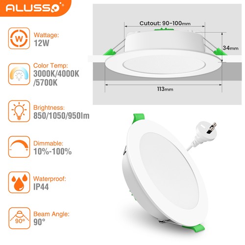 10W 12W LED Downlight Warm/Cool/DayLight 3CCT Dimmable 75/90mm Cutout 850/1050lm - Picture 16 of 16