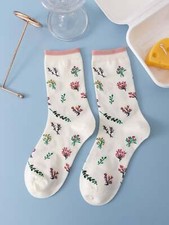1pair Floral Pattern Casual Crew Socks for Women Cute Socks Novelty Socks Fun