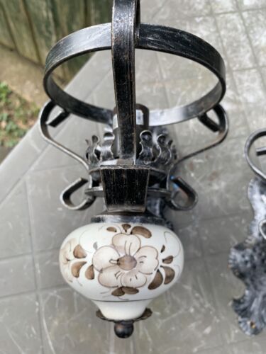 Vintage Hand Painted Ceramic & Metal Farmhouse Wall Lights - Picture 8 of 11