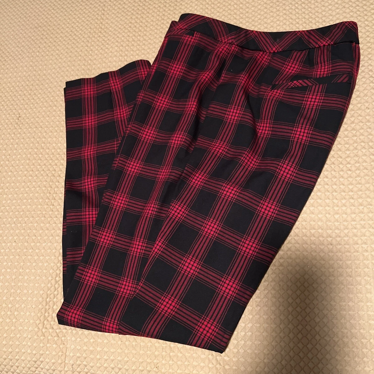 Red plaid stretch pants sales