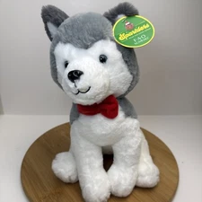 Fao Schwarz Husky 12" Stuffed Animal Plush Christmas Red Bow NEW